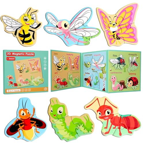 HouzeFun Animal Puzzles for Kids Ages 3-5, Magnetic Insect Puzzles, Preschool Puzzles and Travel Toys for Toddlers, Educational Sensory Puzzles, Toddler Learning Activities, Refrigerator Magnet