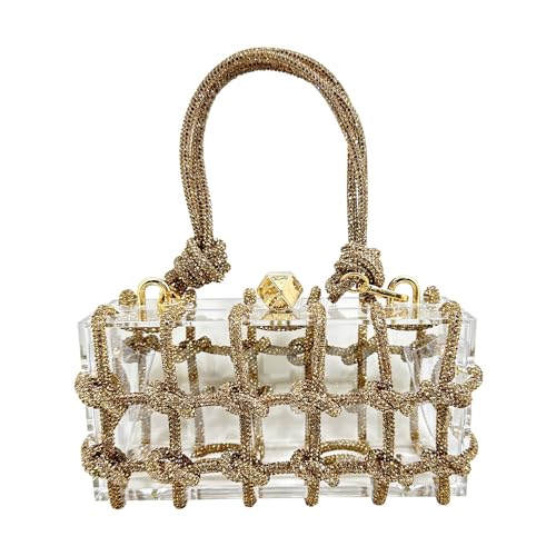 Image of Acrylic Clutch with Rhinestone Sparkly Purse, Transparent Evening Bags Prom, Wedding, Party, Gold