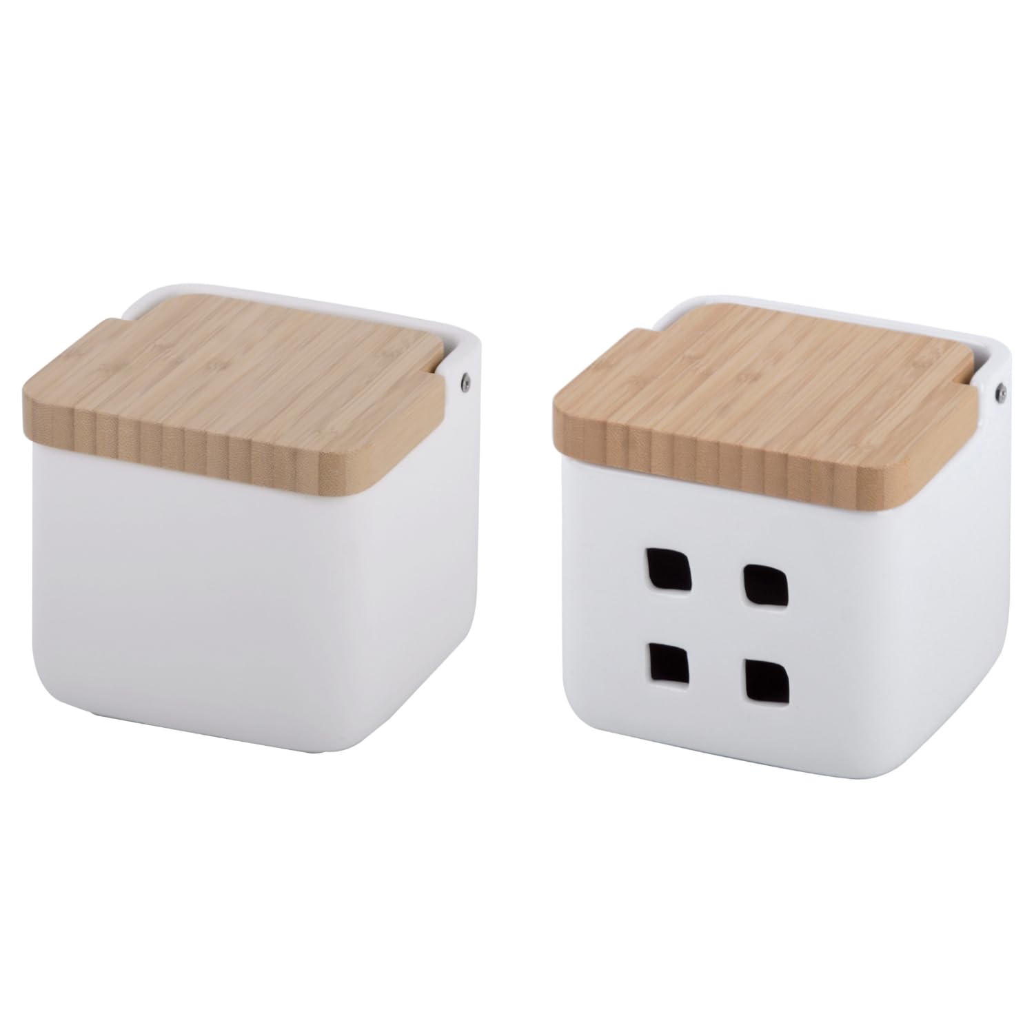 KOOK TIME Kitchen Accessories Set - 2 Piece Set - Includes 1 x Salt Cellar and 1 x Garlic Keeper - Garlic Pot and Salt Pot with Swivel Bamboo lid - Shiny White