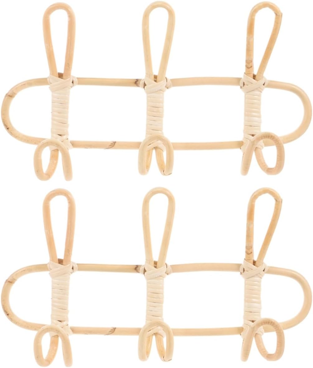 2pcs Boho Rattan Wall Hooks Over Door Hook Bathroom Towel Holder Handmade Storage -Mounted Organizer