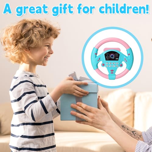 YANGUN Lenkrad Kinder Spielzeug, Simulierter Tragbarer Fahrregler mit 360° Rotation, Interaktives Lenkrad Lernspielzeug mit Lichtern und Geräuschen,Simulation im Auto,Geschenk für Kleinkinder Kinder