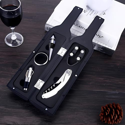 Weinflasche Geformt Korkenzieher Set,5 Stück Weinkorkenzieher-Set,Weinzubehör Geschenkset,Weinöffner Set,Wein Sommelier Sets mit Flaschenöffner,Weinverschlüsse (red bottle001)