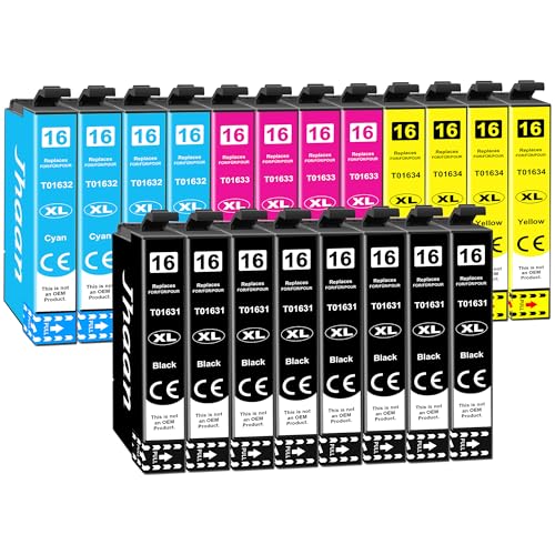 Jhaan 16XL Cartuchos de Tinta para Epson 16 XL Compatible con Epson Workforce WF 2630 WF 2010 WF 2510 WF 2750 WF 2760 WF 2520 WF 2530 WF 2540 WF 2650 WF 2660 (8 Negro, 4 Amarillo, 4 Magenta, 4 Cian)