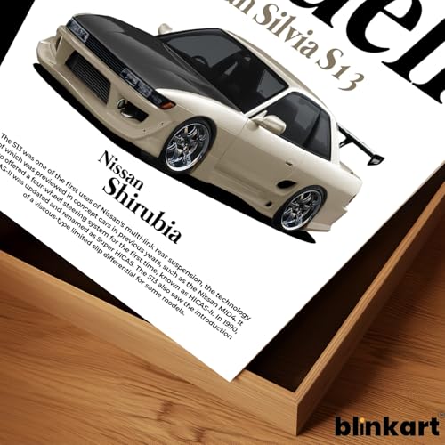 Image of BLINKART Nissan Silvia S13Car Posters Sticker Gift Items for Boys Room Wall Decor || Comes with Double-Sided Tape|| Decoration Bedroom Living Room Office Studio Decor | 12x18 In (A3) - CAR-261