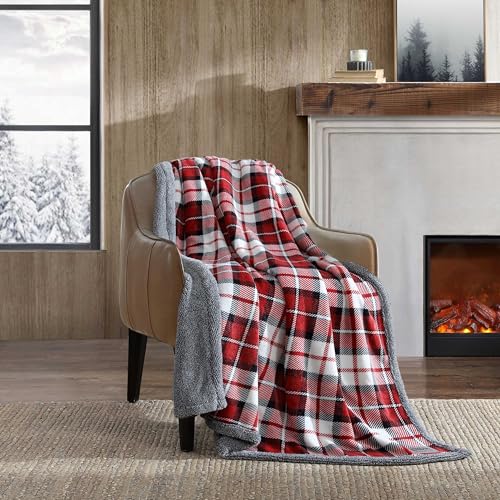 Image of Eddie Bauer - Throw Blanket, Ultra-Soft Plush Bedding with Faux Shearling Reverse, Blanket for Couch & Bed (Parkwood Plaid Red, 50 inch x 70 inch)