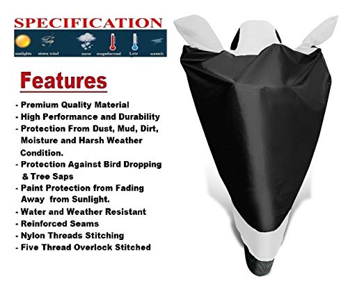 Image of Auto Hub Bike Cover Compatible with Bajaj Pulsar AS 200 with Mirror Pocket, Dustproof, Heat Resistant, Triple Stitched, Pulsar AS 200 Bike Cover- Black, White