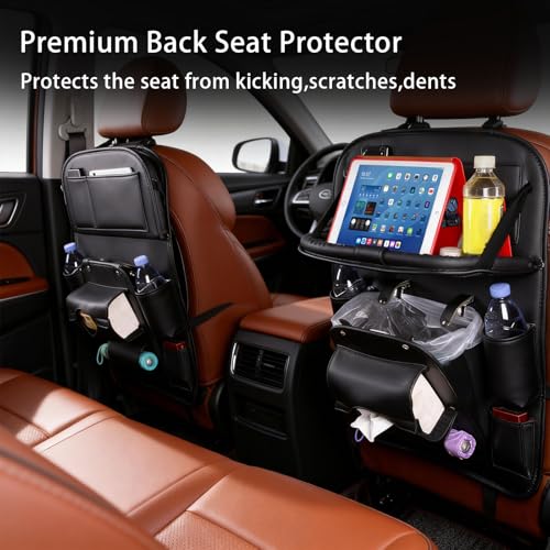 Car Seat Organizer, Multifunctional Backseat Protector Mat, Storage Bag and Tray Rack, Trash Storage (Suitable for Cars, Children, Back of Seats, and Rear Seats) (Black, Leather 1-Piece Set) by QIANKUNBAG - Used condition - Image 4
