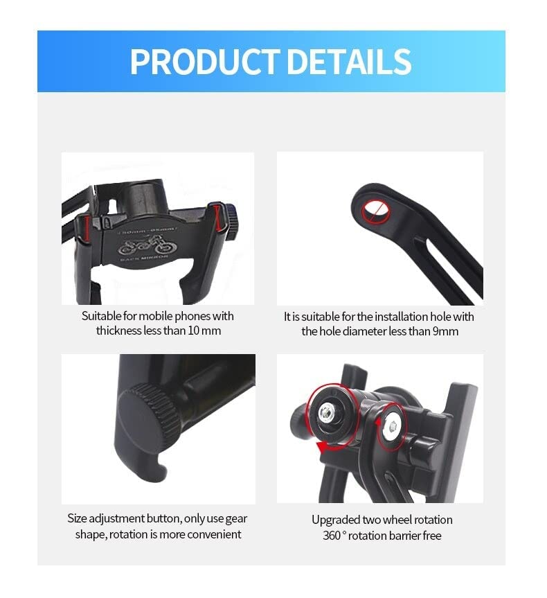 Image of DCZ Full Metal Body Bike & Scooty 360 Rotating Mobile Holder Stand for Bike, Scooty, Bicycle | Anti-Vibration /Shake Pads | Mobiles Size Upto 6.5 inch Inch - Black