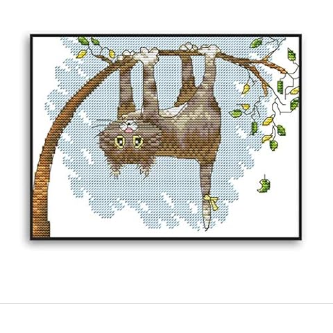SinJyun Pre-Printed Cross Stitch Kits,Stamped Cross Stitch Kits for Beginners,Cross Stitch Kits for Adults Animals The cat Hangs on The Tree 11CT4 34 * 25 Cover