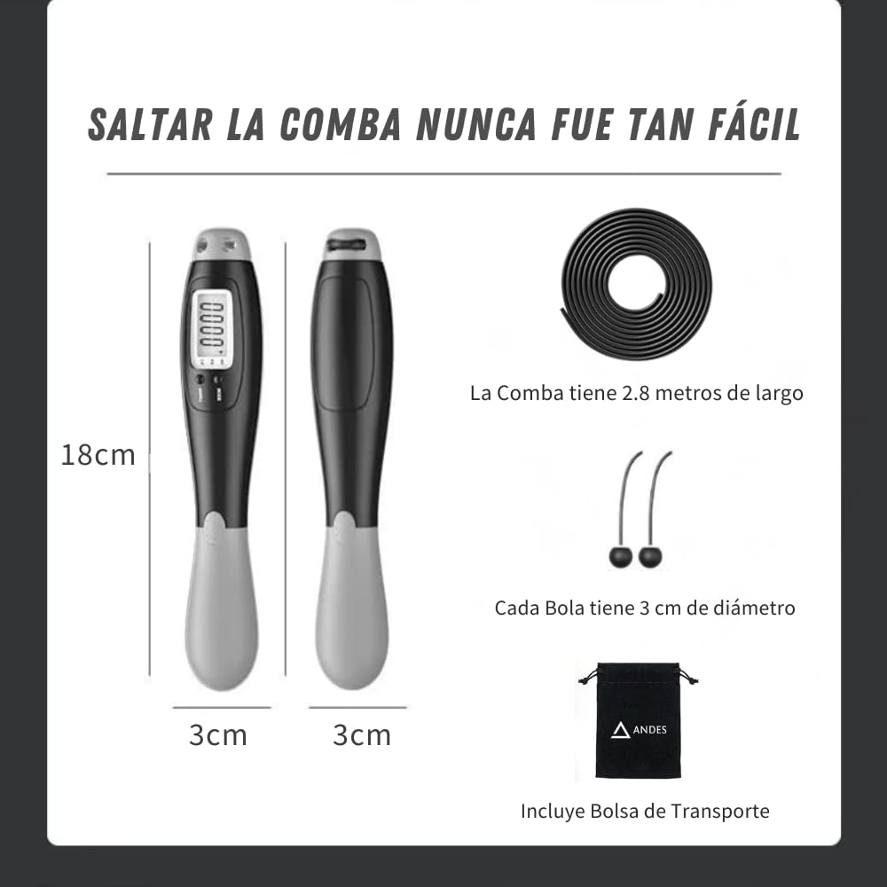 Andes Corde à Sauter Crossfit Avec Compteur – Longueur Réglable, Poignées Antidérapantes, Roulements à Billes, Sac De Transport Inclus