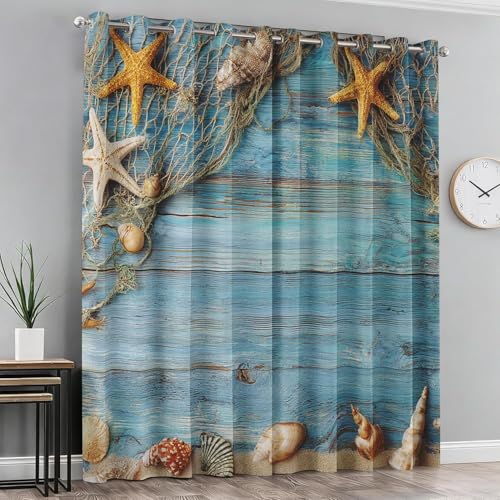 Cortinas Opacas Tablero de Madera Antiguo Cortinas Térmicas Aislantes con Ojales 2 Piezas 3D Concha de Estrella de Mar Cortina Blackout para Ventanas Pequeñas Dormitorio Infantil 2X 75x166 cm A/5592
