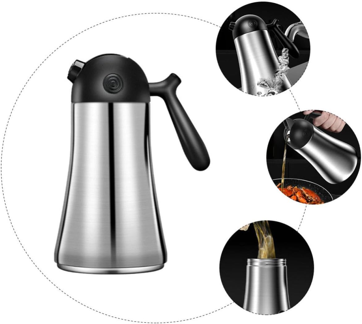 Luxshiny Oil Bottle 1000ml with Lid and Handle Stainless Steel for Kitchen