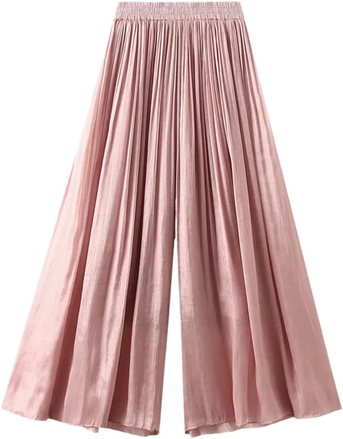 LIXINGHEITANG Pants for Women Elastic Waist Color Wide Leg Cool Weight Trousers Summer