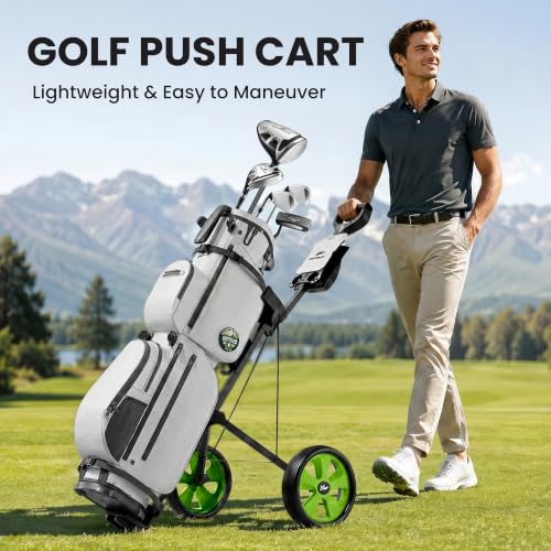 Image of 2-Wheel Golf Pull Cart - Lightweight Foldable Golf Push Cart with Durable Steel Frame, Adjustable Web Straps, Compact Design for Walking Golfers