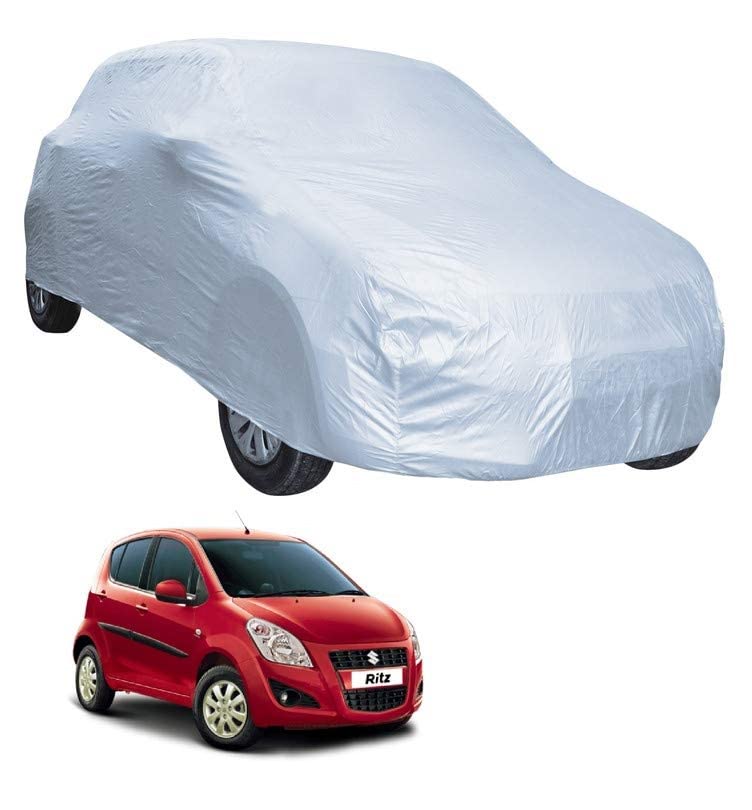 Image of Auto Hub Car Cover Compatible with Maruti Ritz with Mirror Pocket, Water Resistant, Triple Stitched, Ritz Car Cover- Plain Silver