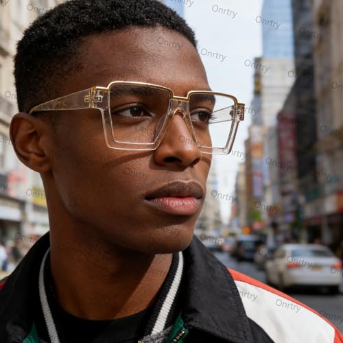 Image of Onrtry Oversized Square Blue Light Glasses for Women Men Fashion Semi Rimless Glasses Non Prescription Eyeglasses