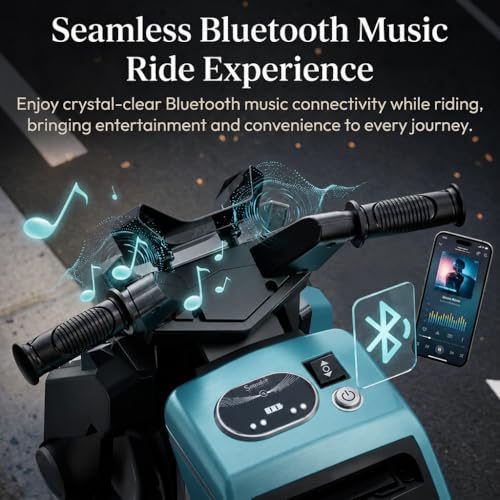 Image of StarAndDaisy Electric Ride-On Bike for Kids, Toddlers & Baby - 3 Wheel Rechargeable 6V Motorcycle with LED Lights, Bluetooth, USB, Foot Acceleration and Comfortable Seat (Blue)