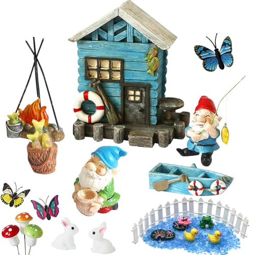BangBangDa Miniature Fairy Garden Gnomes Decoration – Small Figurines Statue Accessories Gnome House for Outdoor Indoor Home Yard Patio Decor Ornaments Kit Fence Mushroom