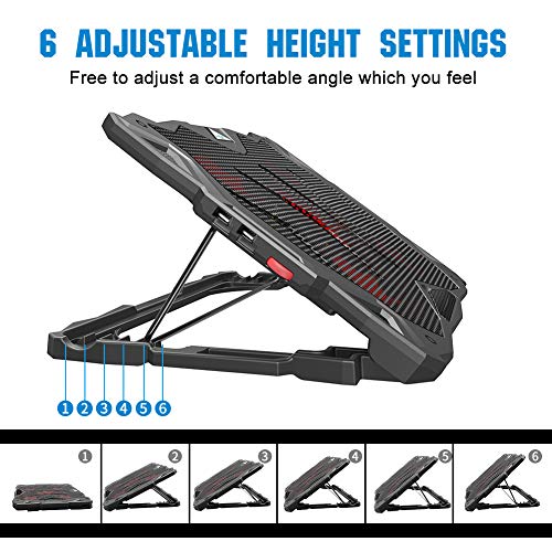 Pccooler Laptop Cooling Pad, Laptop Cooler With 5 Quiet Red Led Fans For 12-17.3 Inch Laptop, Dual Usb 2.0 Ports, Portable 6 Angle Adjustable Laptop Stand For Gaming Laptop (Pc-R5) #TOP1