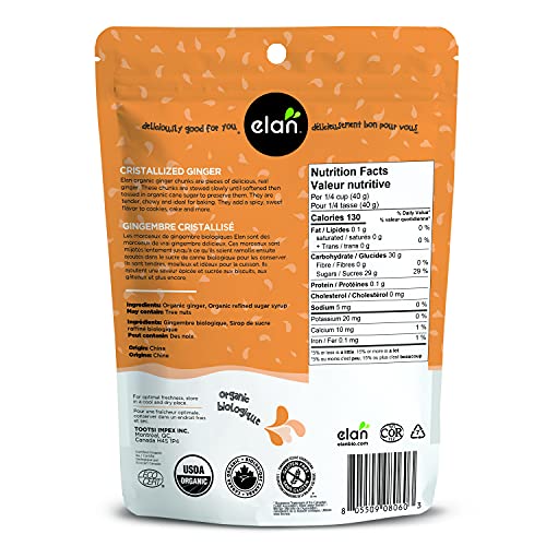 Elan Organic Ginger Chunks, 175g, Sulphite-free, Non-GMO, Vegan, Gluten-Free, Kosher, Crystallized Ginger Cubes, Ginger Chewy Snacks - Image 3