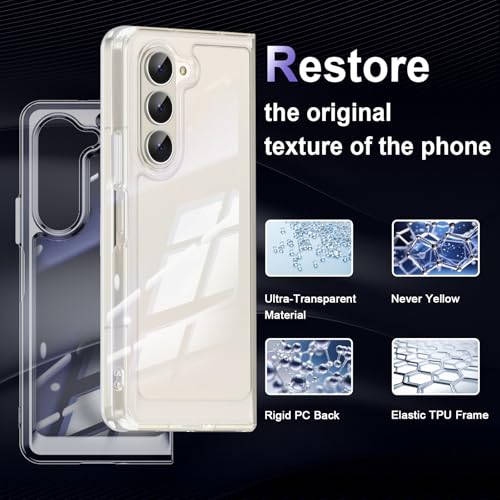 Image of Case for Samsung Galaxy Z Fold 5, Military Grade Drop Protection Phone Case, Yellowing Resistant, Anti-Scratch Hard PC Back, Shockproof Hard Ultra-Thin Protective Cover, Clear
