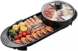 27″ Hot pot with Grill,Electric BBQ Grill 2200W Non-Stick Korean Barbecue Grill for 2-12 People,Independent Dual Temperature Control(110V)