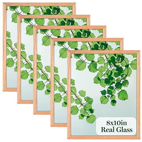 8X10 Picture Frame Oak Solid Wood Photo Frame Set Of 5 With Real Glass For Desktop And Home Decor #TOP5