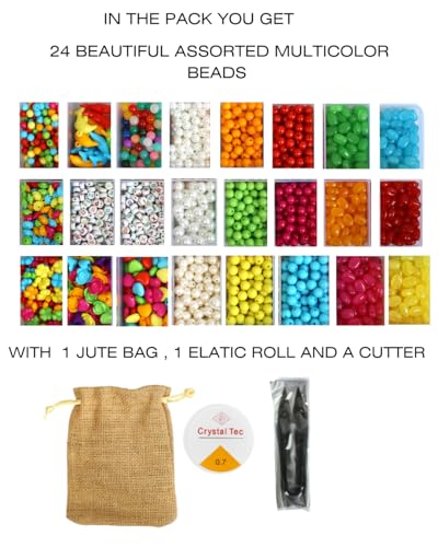Image of Ambitieux 24 Types Of Colorful 1700+ Pcs Of Plastic Beads - Perfect For Crafting (24 Sorted Mega Beads),Multicolor