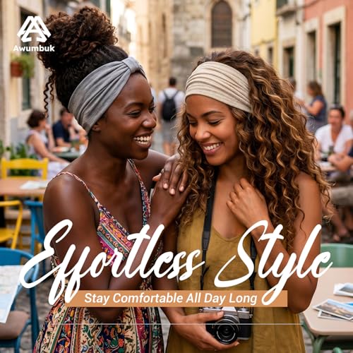 Image of Awumbuk Wide Headbands for Women Knotted No Slip Head Bands Soft Turban Headband Hair Accessories Boho African Solid Color Head Wraps for Women Yoga Workout (Dark brown)