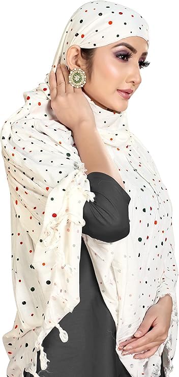 Image of Cotton Long Scarf Cum Mask Scarves Usable for Vehicle Driver | White Printed Design Fabric | Universal Size | Soft & Breathable Sun Protection | For Girl & Women