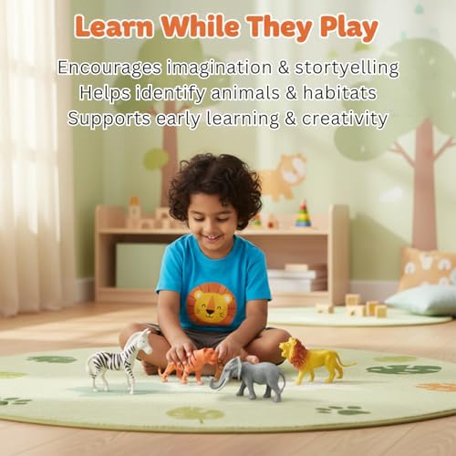 Image of ZESTHOME Safari Animal Toy Set Big Size | Jungle Animal Figures Elephant Lion Tiger Zebra | Realistic Educational Toys for Kids | Learning & Play | Gift Set
