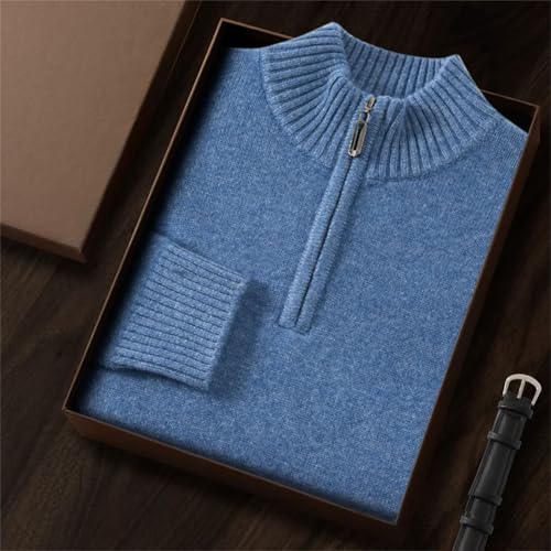 Kelsiop Thicken Warm Cashmere Sweater for Men Winter Causal Half Turtleneck Zipper Sweater Long Sleeve Knitted Pullover 6