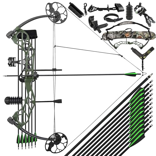 SHARROW 19〜70lbs コンパウンドボウ 31インチアーチェリーハンティングボウ 狩猟弓 大人用 複合弓セット アーチェリーアウトドア (緑-弓セット1)