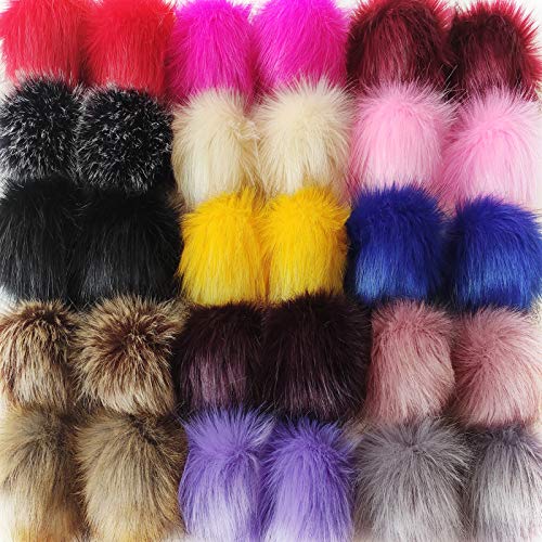 Cieovo 30 Pieces Faux Fur Pom Pom Balls Fur Fluffy Pompom Ball with Elastic Loop for Hats Shoes Scarves Gloves Scarves Bag Key Chain Charms Accessories (15 Colors, 2 Pcs for Each Color)