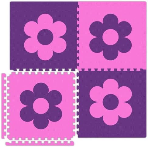 6' x 6' (9 pieces) Pink/Purple Flowers Economy Reversible SoftFloors Interlocking Comfortable EVA Foam Rubber