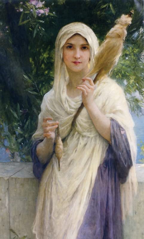 Impression d'art la fileuse au bord de de Charles Amable Lenoir, tableau sur toile premium 60x90