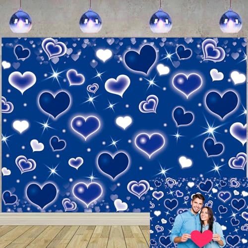 Image of Blue Heart Early 2000s Backdrop 7x5FT Y2K Old School 90s Photography Background Valentine