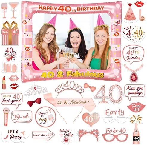 60th Brithday Decoration, SPLAKS Rose Gold Birthday Photo Booth Frame with 32PCS Photo Booth Props, 60th Birthday Gifts for Women Birthday Gifts for Her