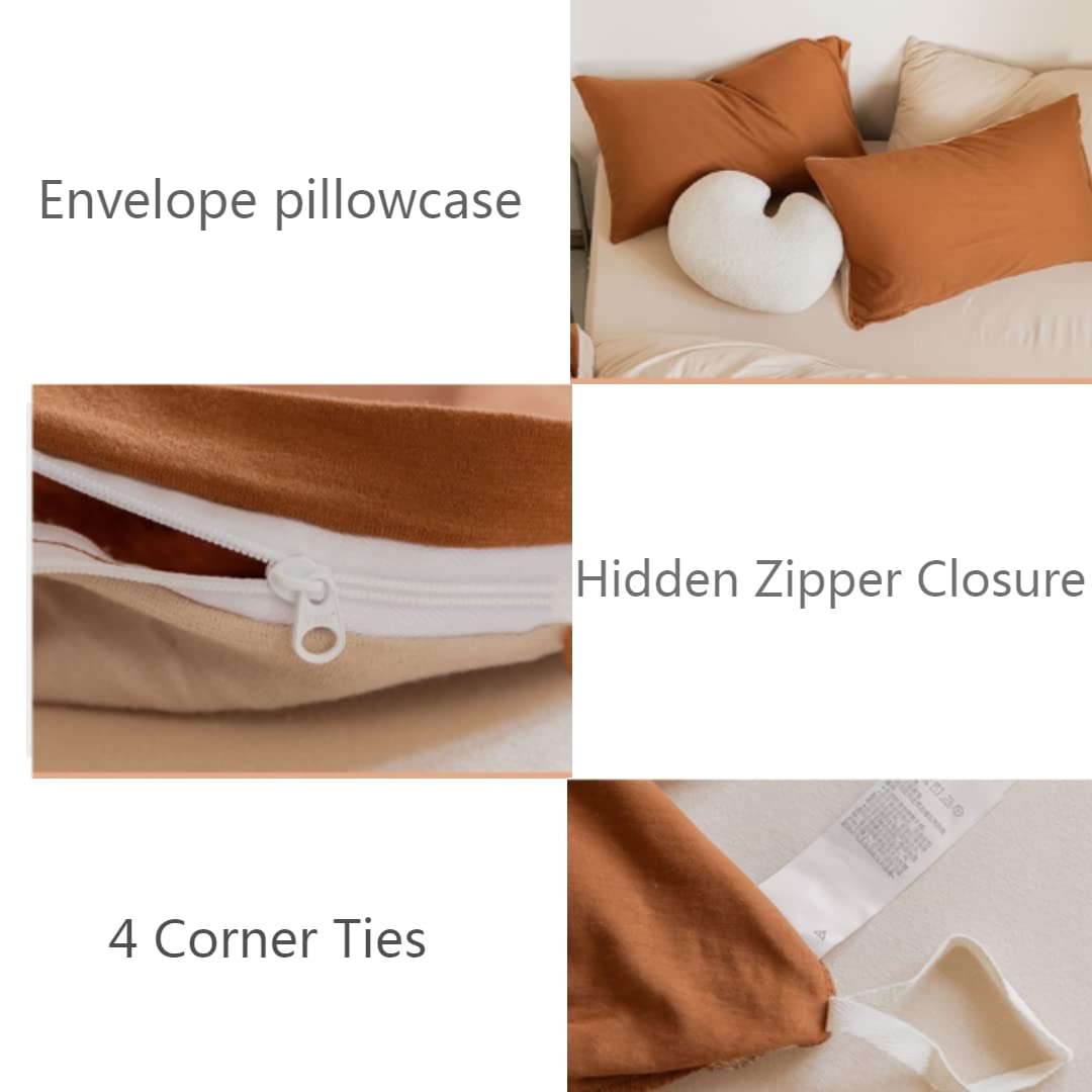 Lanqinglv Copripiumino 220 x 240 cm, colore: Caramello Beige Adolescente Ragazza Adulta Reversibile Parure da letto per 2 persone con cerniera, copripiumino in microfibra con 2 federe da 65 x 65 cm