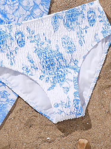 Image of SEGT Girl's 3 Piece Striped Bikini Swimwear Cute Swimsuits Bathing Suit High Waisted with Cover Up Beach Skirt