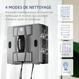 LunovLife Robot Laveur de Vitre 5600Pa, Nettoyeur Vitre Automatique Pulvérisation, Aspirateur à Vitre Intelligent avec Télécommande & Corde de Sécurité, pour Fenêtres Intérieures et Extérieures