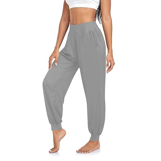 ODAWA Calça esportiva feminina cinza escuro profundo cintura alta leve para ioga harém calça jogger com bolsos