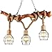 Produktbild Alvyu Pendelleuchte Vintage,Rustikal Hanfseil Lampe Pendelleuchte Retro Holz und Schwarz Eisen Käfig Lampenschirm Hängelampe DIY,Design Kronleuchter für