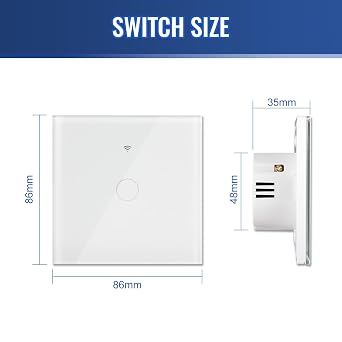 LLVE Wifi Smart Light Switch Work with Tuya, Smart Life Assistant,Wall White Single Touch Light Switch,Tempered Glass Panel with LED Backlight, 1-Gang 1-Way, 240V AC/300W
