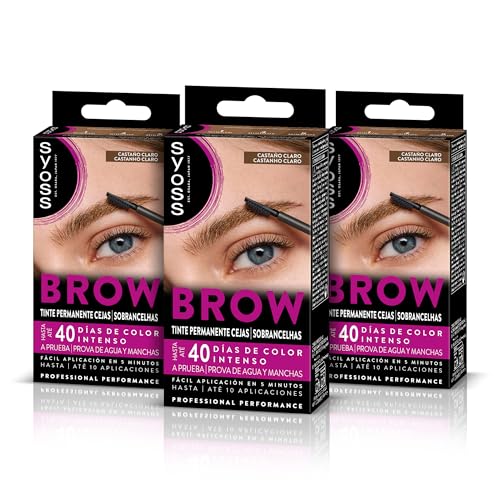 SYOSS Brow Tinte para Cejas Castaño Claro (1 x 10 ml), coloración permanente pelo, resistente al agua, 40 días de duración y hasta 10 usos, para unas cejas perfectas, Pack 3