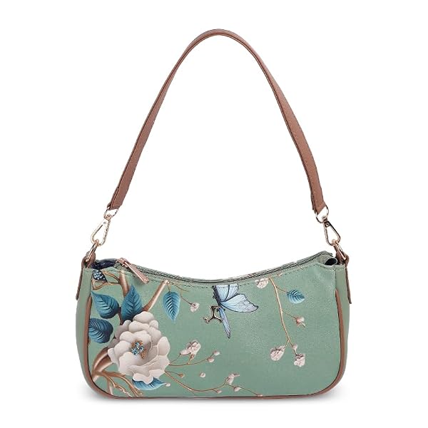 Mochi Women Lightgreen Stylish Faux Leather Floral Shoulder Bag (66-320)