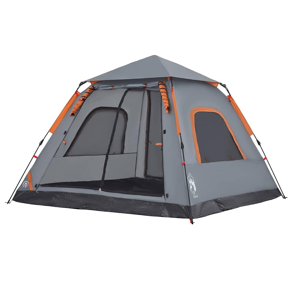Tenda da campeggio a cupola per persone grigio e arancione con sistema di sgancio rapido, tenda impermeabile per esterni con aste, leggera, antivento, compatta per escursioni, trekking