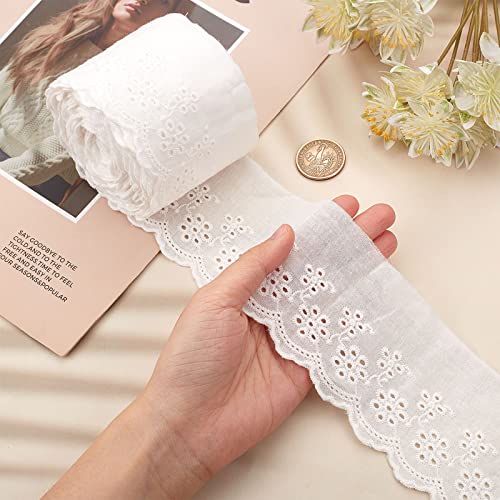 GORGECRAFT 8 Yards 80mm Wide Cotton Lace Trim Eyelet Embroidery Fabric Flower Scalloped Ribbon Curtain TableclothRuffle Slipcover Bridal Accessories for DIY Craft Sewing Wedding Decor - Image 3
