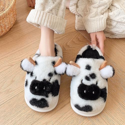 Gaolinci Cow Slippers, Furry Animal Slippers, Warm Winter Home Shoes3