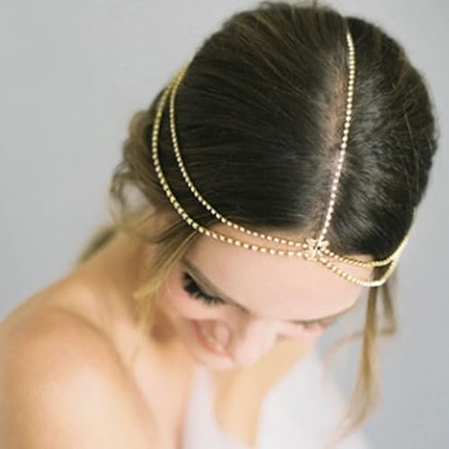 Miniatura 3 de Jumwrit Delicada cadena de cabeza con diamantes de imitación en capas para adolescentes, bohemia, para la frente, novia, accesorios para el cabello